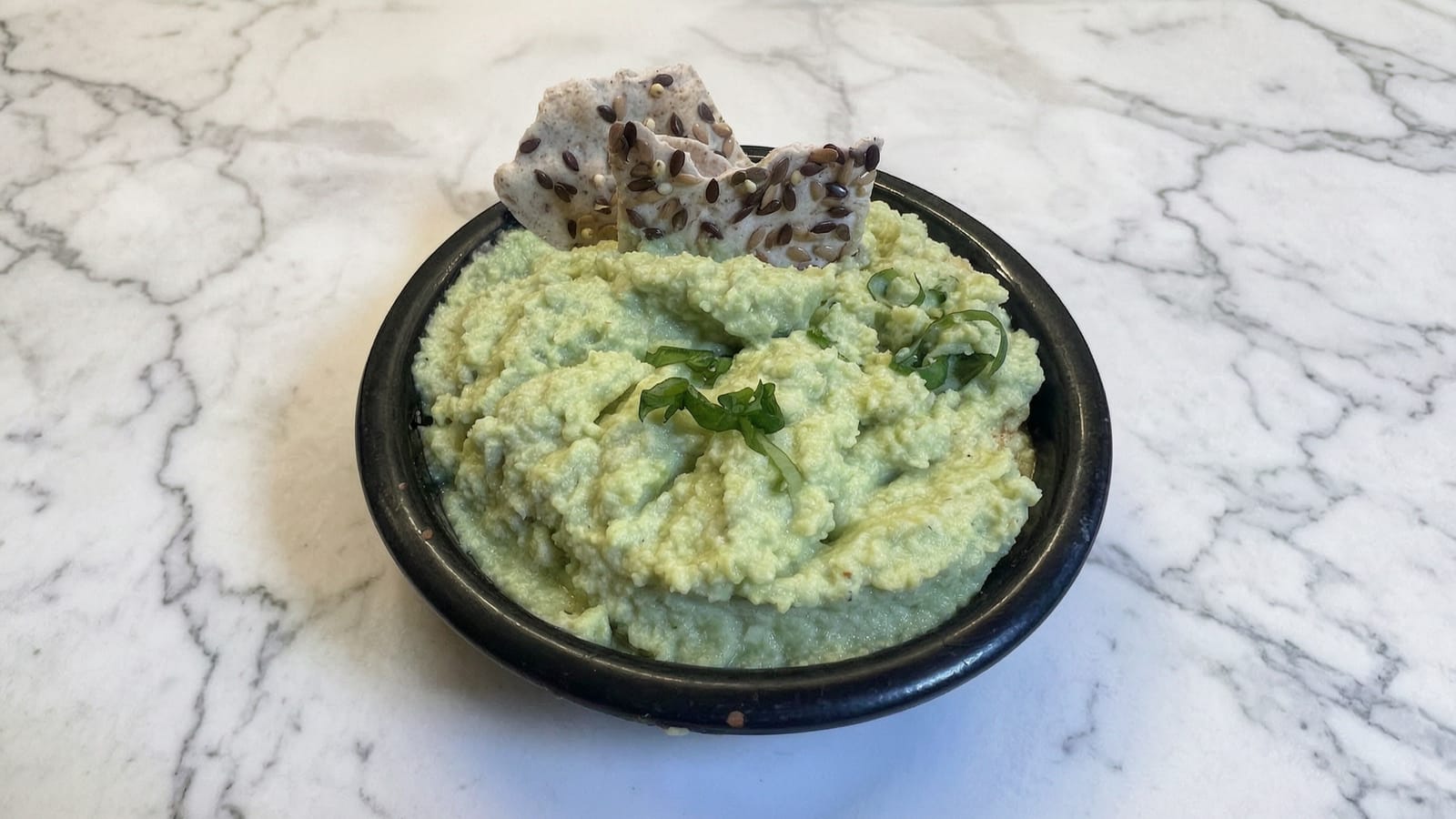 Edamame & Avocado Dip with Crispy Thins